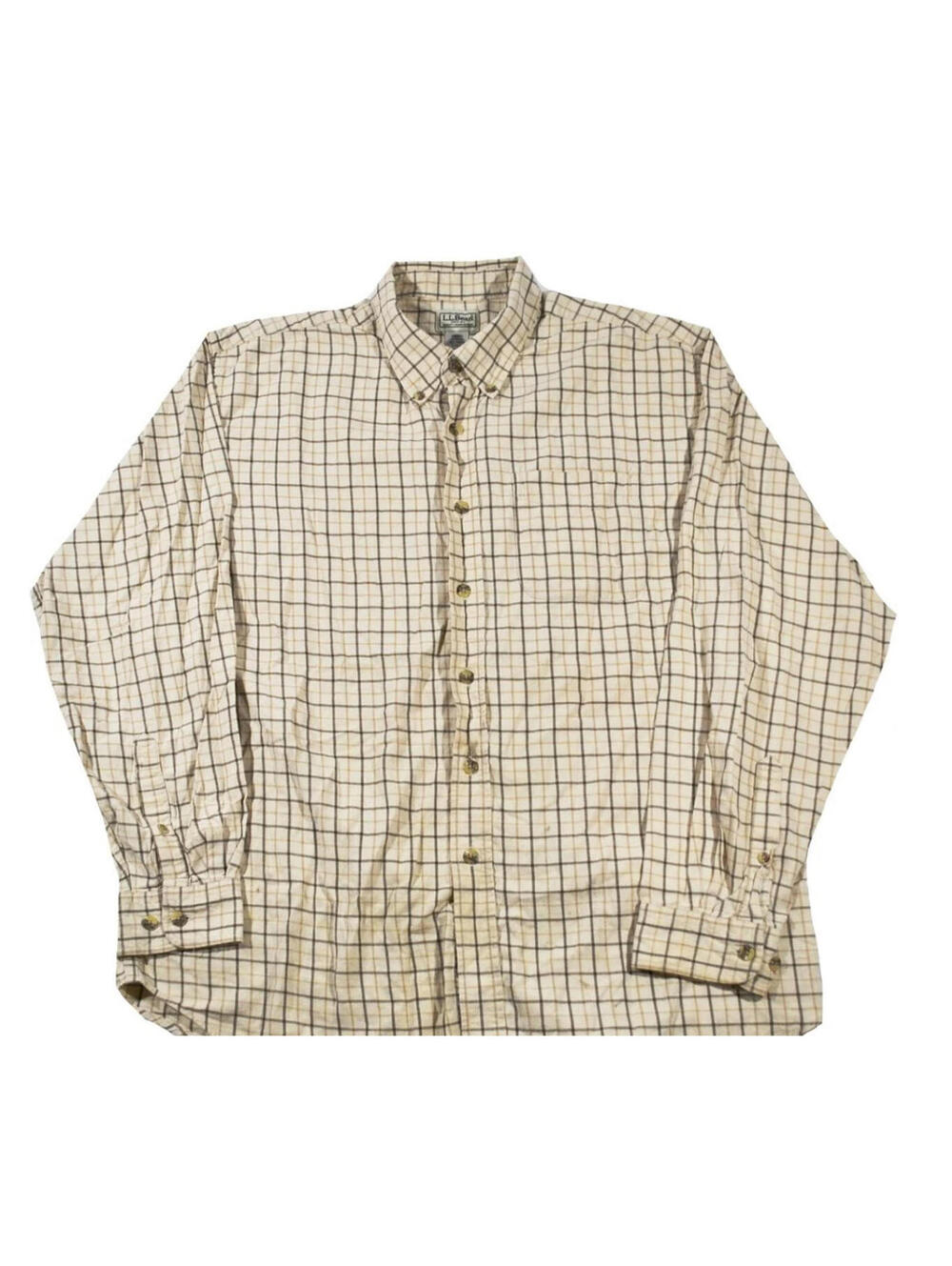 Vintage L.L. Bean Button Pattern Plaid Tan Shirt Size X-Large